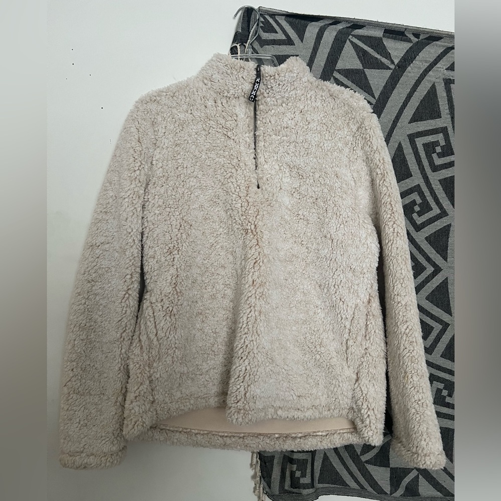 Cream Sherpa quarter zip jacket